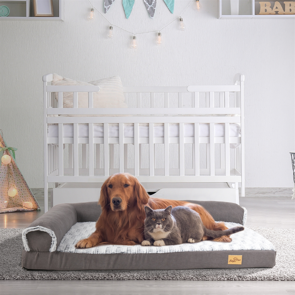 L-shaped orthopedic dog bed with removable washable cover