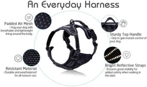 Harness for Dogs, Anti-Strain, Pet Harness, Adjustable, Outdoor Pet Vest 3M Reflective Strip, Oxford Cloth Material, Dog Vest, Easy to Control, Suitable for Small, Medium, Large Dogs, Large