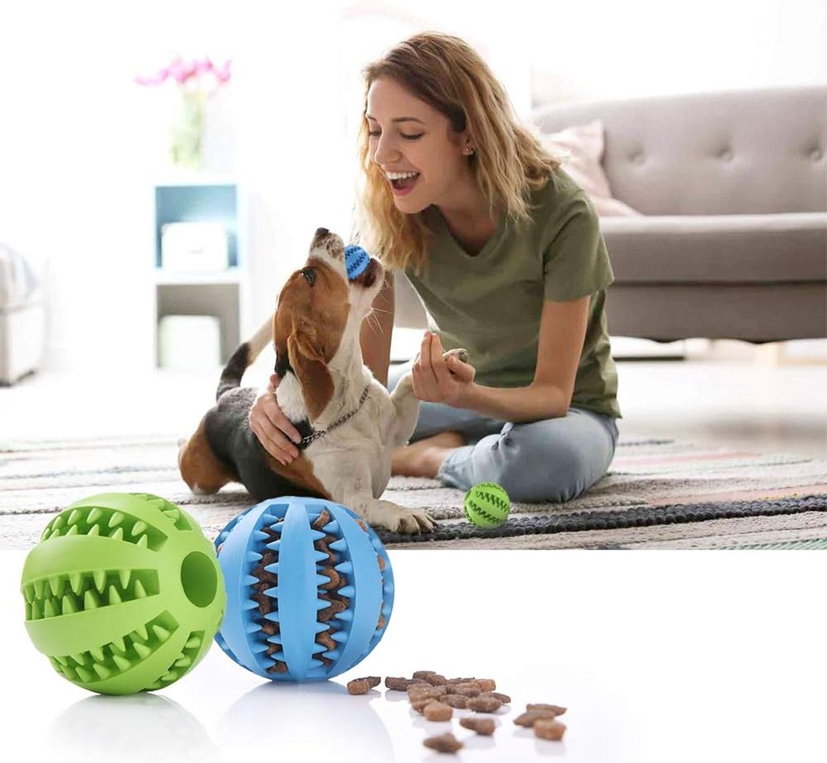 Dog Ball 5 Cm - 2 Pieces - Dog Toys - Dog Snack Ball - Dog Toys - Dog Chew Toy - Dog Toys - Dog Intelligence Toys - Green+Blue