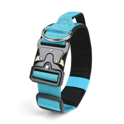 Blue Tactical Dog Collar and Bungee Lead Set (M size) - Padded Quick Release Collar with Control Handle and Shock Absorbing Leash for Medium and Large Dogs