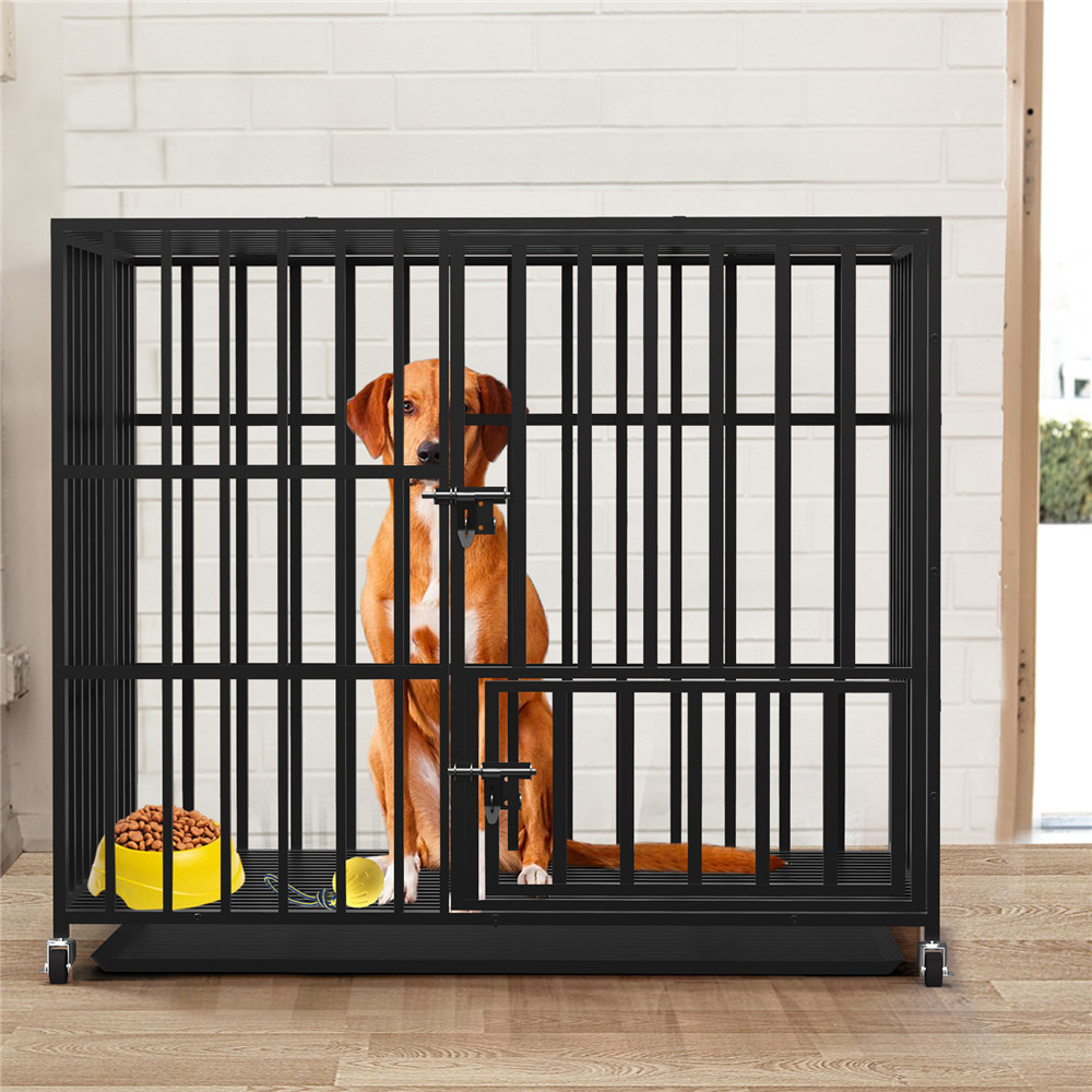 Heavy Duty Pet Dog Cage Strong Metal Crate Kennel Playpen with Wheels &Tray