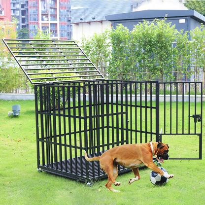 Heavy Duty Pet Dog Cage Strong Metal Crate Kennel Playpen with Wheels &Tray
