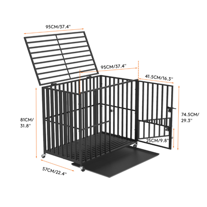 Heavy Duty Pet Dog Cage Strong Metal Crate Kennel Playpen with Wheels &Tray