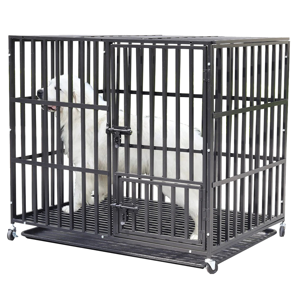 Heavy Duty Pet Dog Cage Strong Metal Crate Kennel Playpen with Wheels &Tray