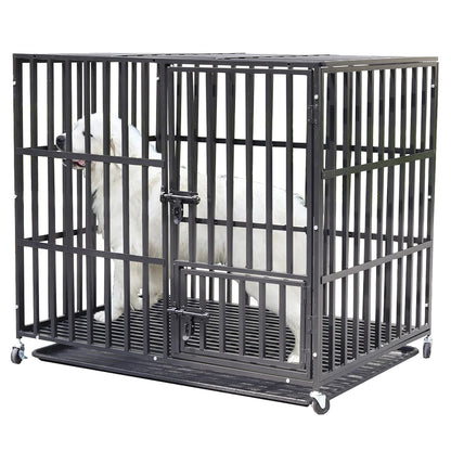 Heavy Duty Pet Dog Cage Strong Metal Crate Kennel Playpen with Wheels &Tray
