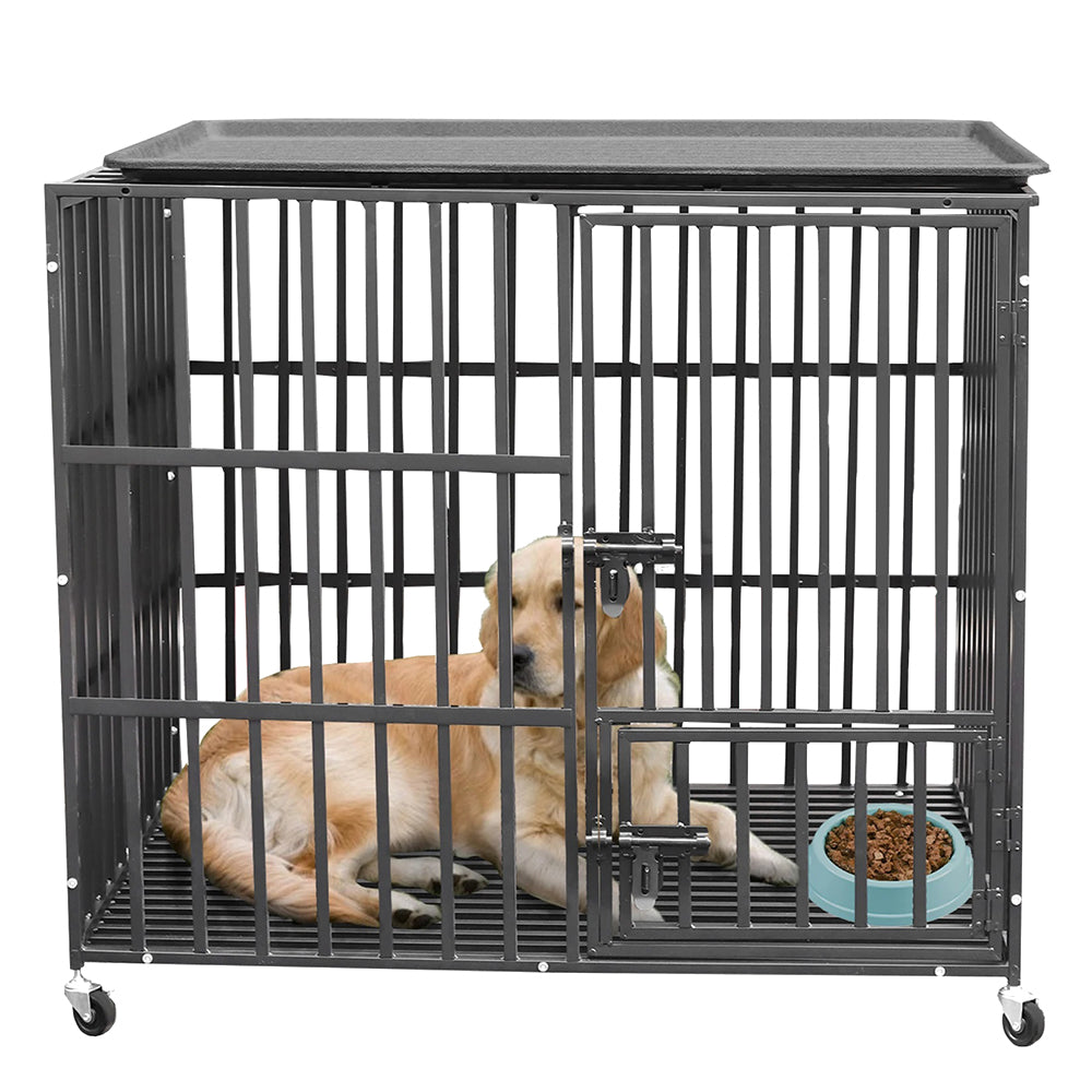 Heavy Duty Pet Dog Cage Strong Metal Crate Kennel Playpen with Wheels &Tray