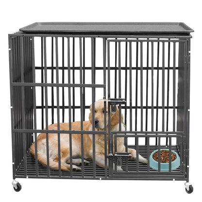 Heavy Duty Pet Dog Cage Strong Metal Crate Kennel Playpen with Wheels &Tray