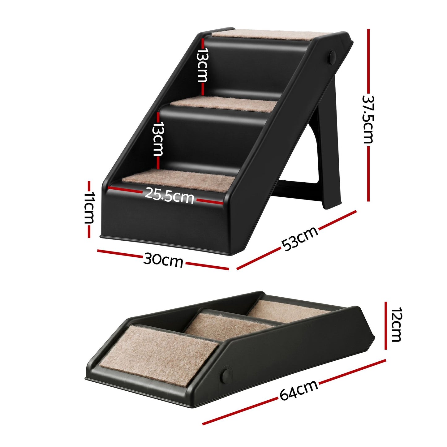 i.Pet Dog Ramp 3 Steps Pet Stairs For Bed Sofa Car Foldable Portable Ladder Black