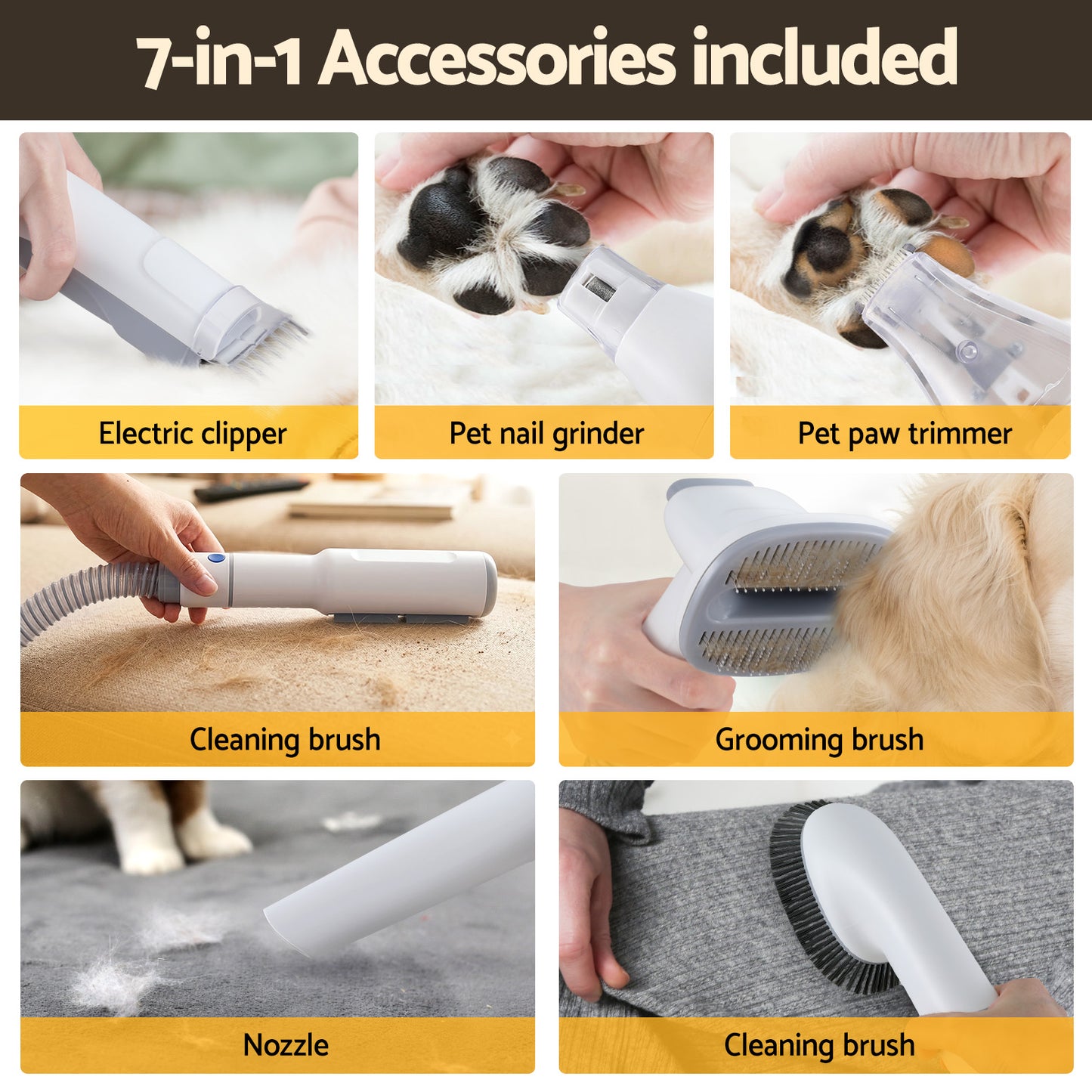 i.Pet Pet Grooming Kit Vacuum Dog Cat Hair Dryer Remover Clipper Brushes Cleaning