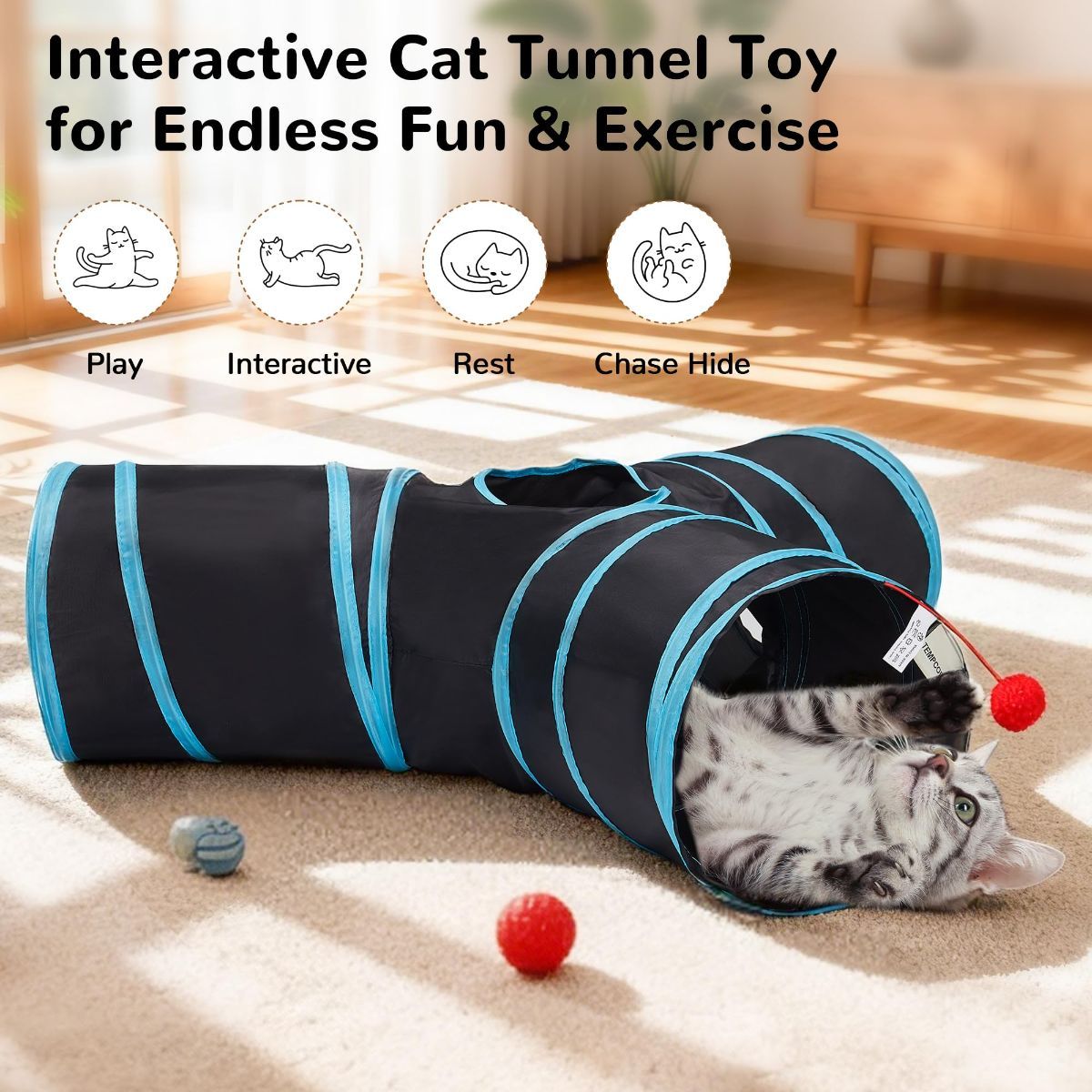 Cat Toy Interactive Cat Toy Cat Tunnel Feather Teaser Wand Indoor Cat Toy Cat