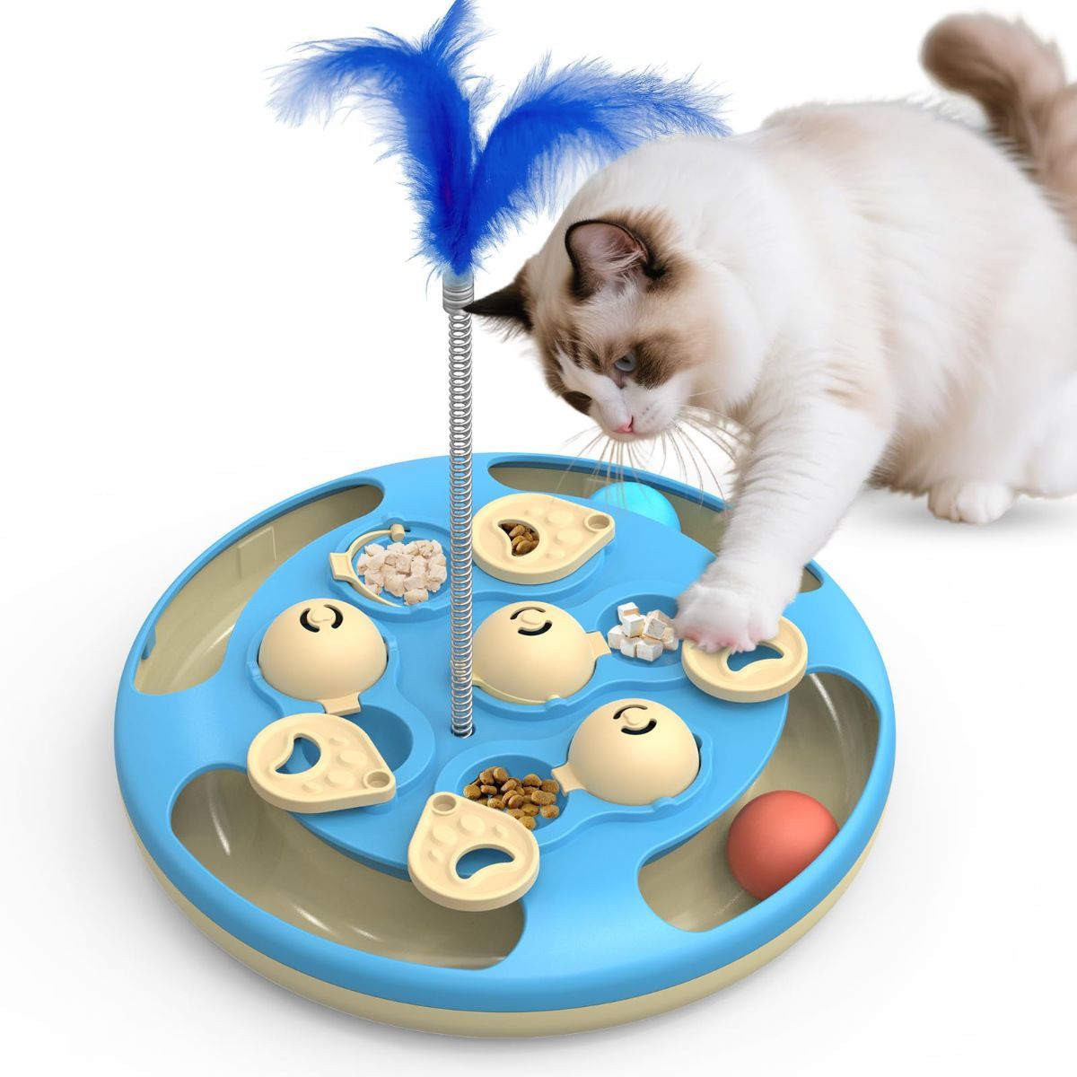 cat toy, 3-in-1 cat treat feeder, cat puzzle toy, trackball cat toy, feather teaser cat toy, slow-feeder cat toy, cat mental stimulation toy, indoor cat toy Australia, interactive cat puzzle