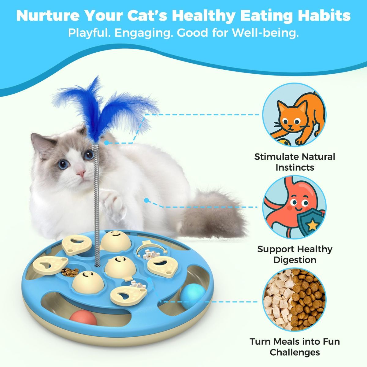 cat toy, 3-in-1 cat treat feeder, cat puzzle toy, trackball cat toy, feather teaser cat toy, slow-feeder cat toy, cat mental stimulation toy, indoor cat toy Australia, interactive cat puzzle