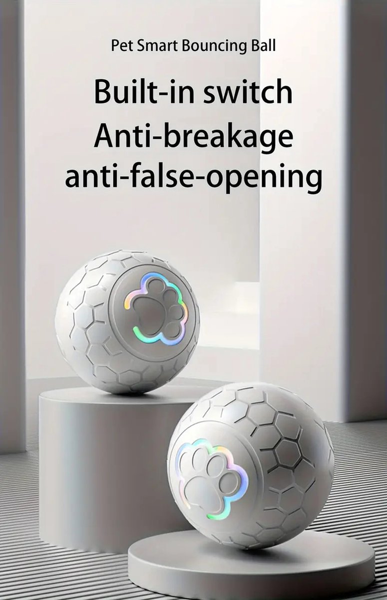 Interactive Dog Toy - Self-Rolling Dog Ball - Durable Automatic Dog Ball, Light Grey - 5.6 cm
