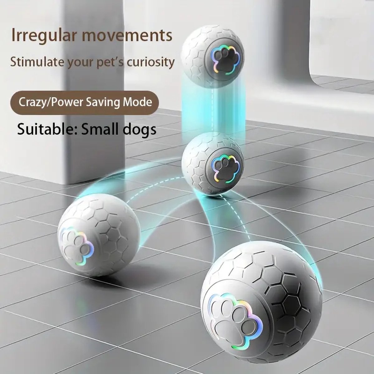 Interactive Dog Toy - Self-Rolling Dog Ball - Durable Automatic Dog Ball, Light Grey - 5.6 cm