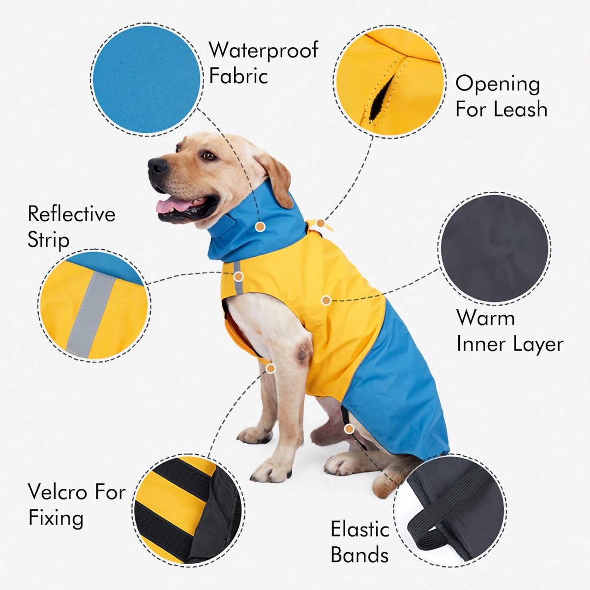 Dog Raincoat - Dog Jacket - Waterproof Winter Dog Jackets - Windproof Dog Jacket - Winter Dog Jacket - Reflective Strip - Perfect for Small Dogs - Medium-Sized Dogs - Blue and Black - Size S