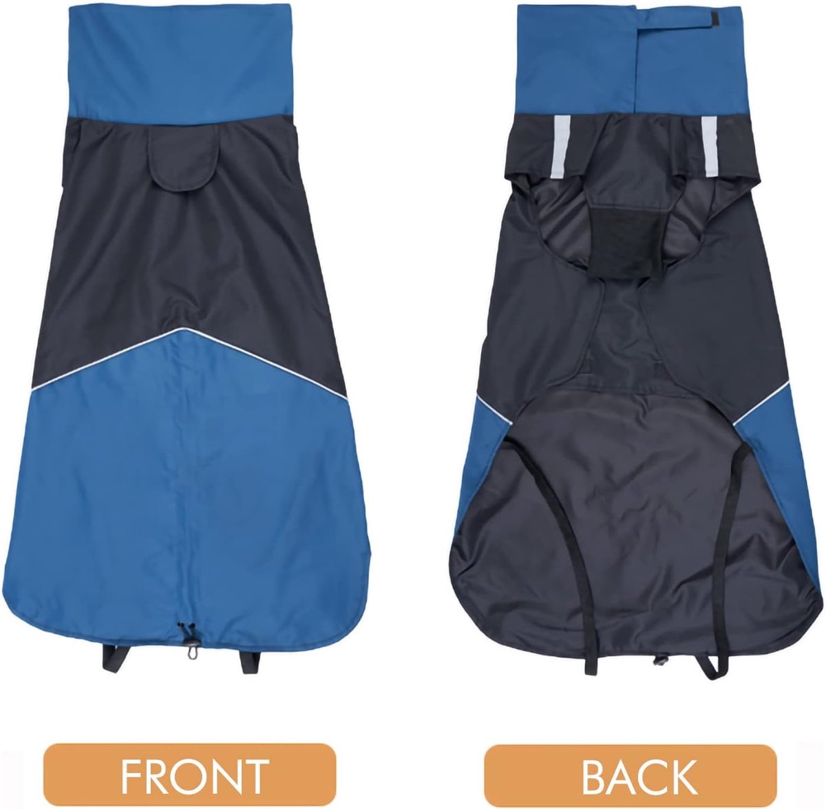 Dog Raincoat - Dog Jacket - Waterproof Winter Dog Jackets - Windproof Dog Jacket - Winter Dog Jacket - Reflective Strip - Perfect for Small Dogs - Medium-Sized Dogs - Blue and Black - Size XXL