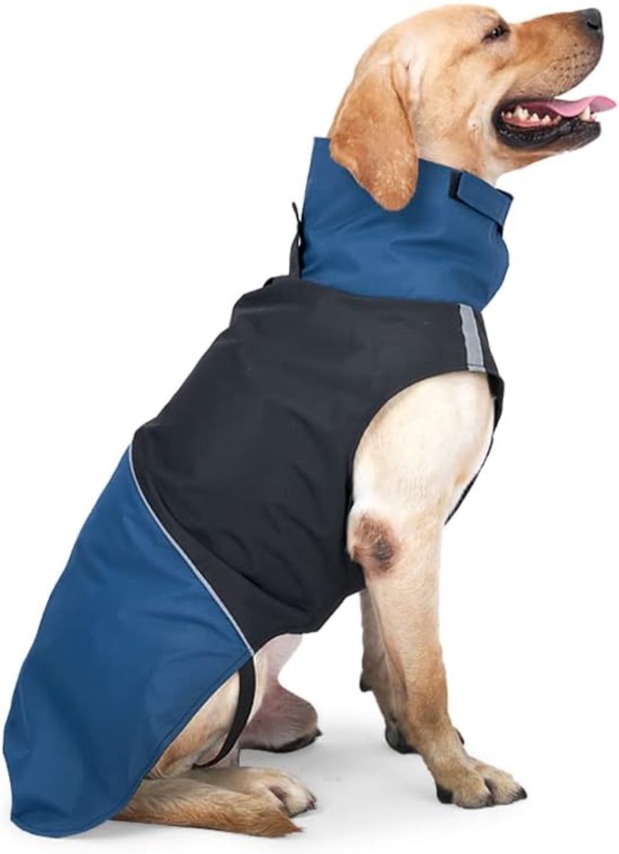 Dog Raincoat - Dog Jacket - Waterproof Winter Dog Jackets - Windproof Dog Jacket - Winter Dog Jacket - Reflective Strip - Perfect for Small Dogs - Medium-Sized Dogs - Blue and Black - Size XL