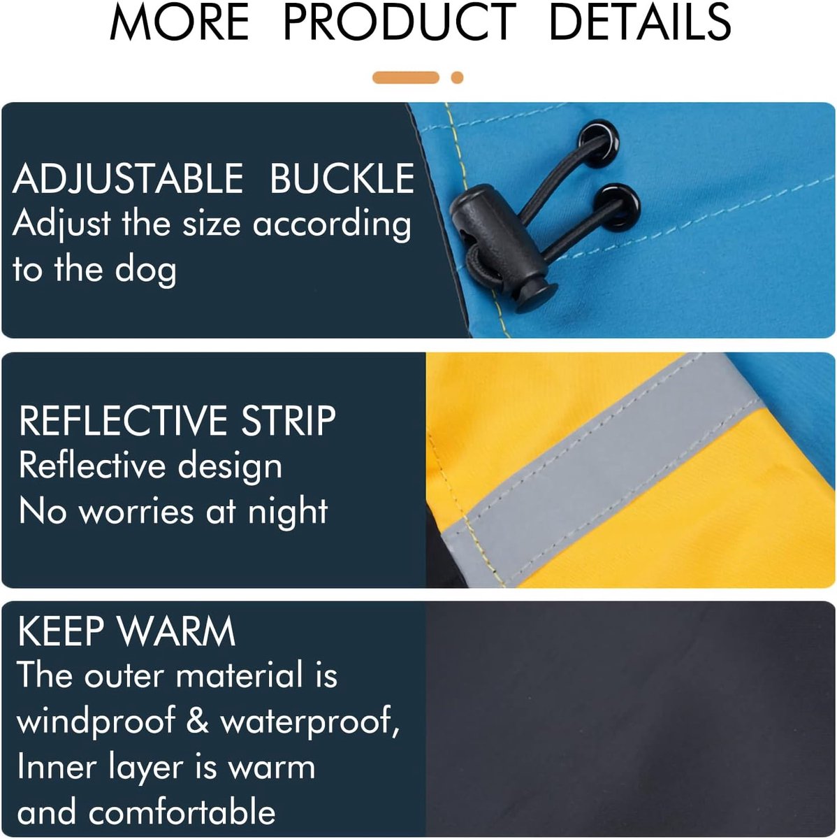 Dog Raincoat - Dog Jacket - Waterproof Winter Dog Jackets - Windproof Dog Jacket - Winter Dog Jacket - Reflective Strip - Perfect for Small Dogs - Medium-Sized Dogs - Blue and Black - Size XL