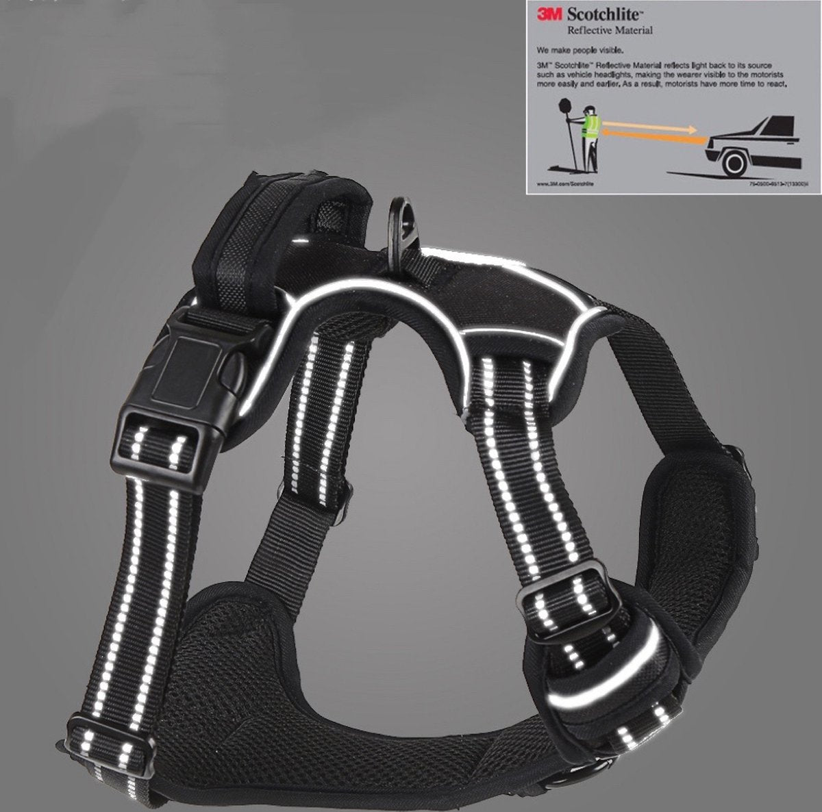 Nixnix - Dog Harness - Size L - Anti-Trek Harness - Dog Harness - Y-Shaped Dog Harness - Reflective - Black
