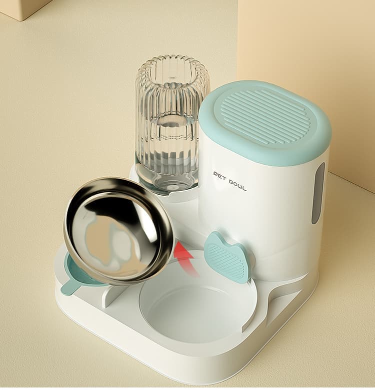 2-in-1 Automatic Cat Feeder and Water Dispenser for Pets, Compatible with Cats and Dogs, Gray