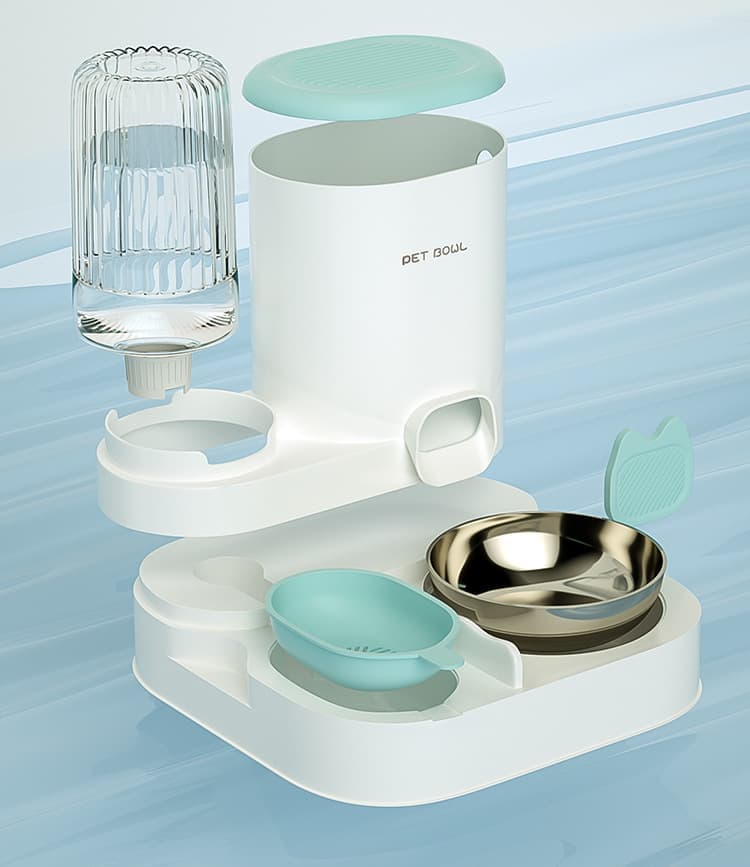 2-in-1 Automatic Cat Feeder and Water Dispenser for Pets, Compatible with Cats and Dogs, Gray