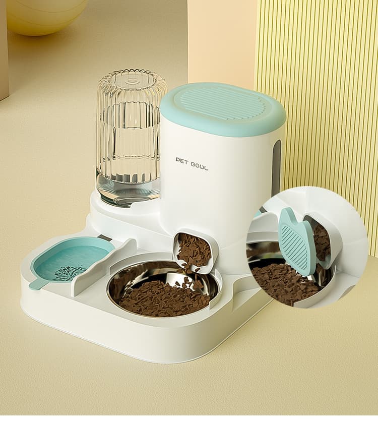 2-in-1 Automatic Cat Feeder and Water Dispenser for Pets, Compatible with Cats and Dogs, Gray