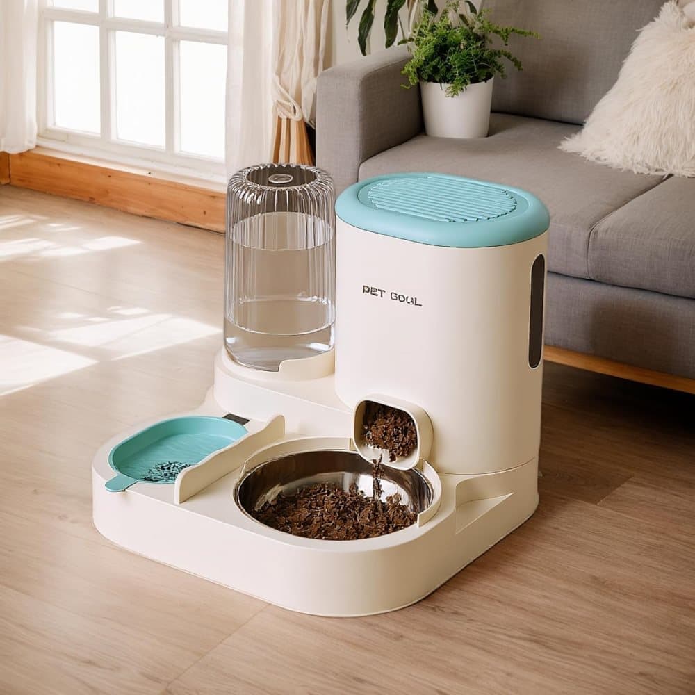 2-in-1 Automatic Cat Feeder and Water Dispenser for Pets, Compatible with Cats and Dogs, Blue