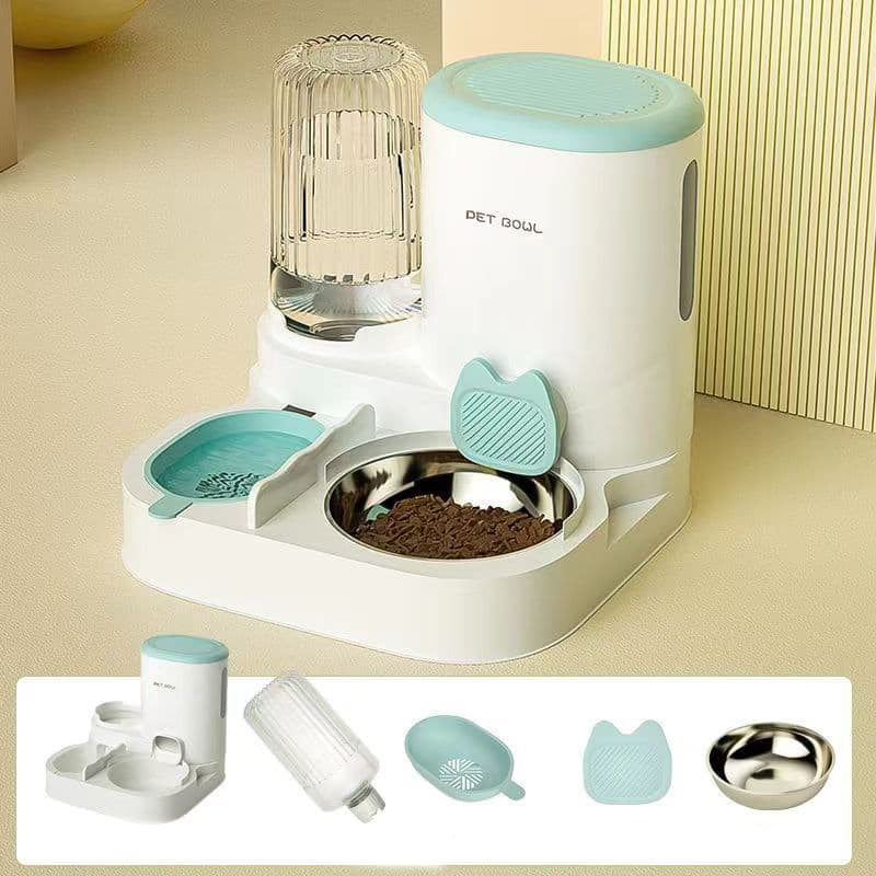 2-in-1 Automatic Cat Feeder and Water Dispenser for Pets, Compatible with Cats and Dogs, Blue