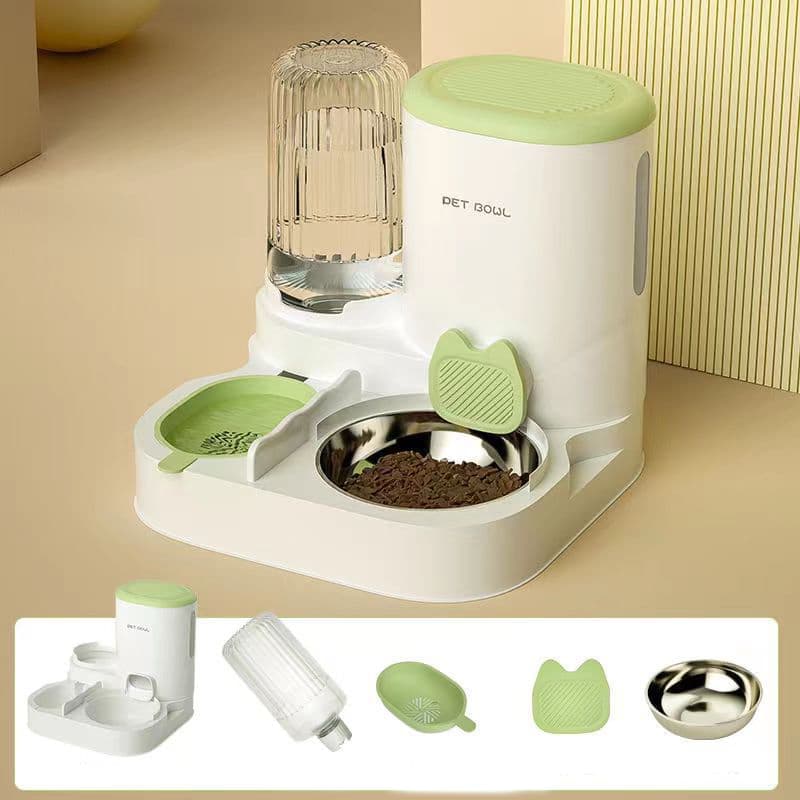2-in-1 Automatic Cat Feeder and Water Dispenser for Pets, Compatible with Cats and Dogs, Green