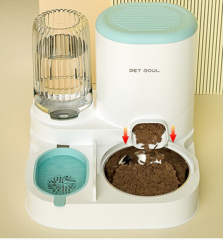 2-in-1 Automatic Cat Feeder and Water Dispenser for Pets, Compatible with Cats and Dogs, Green