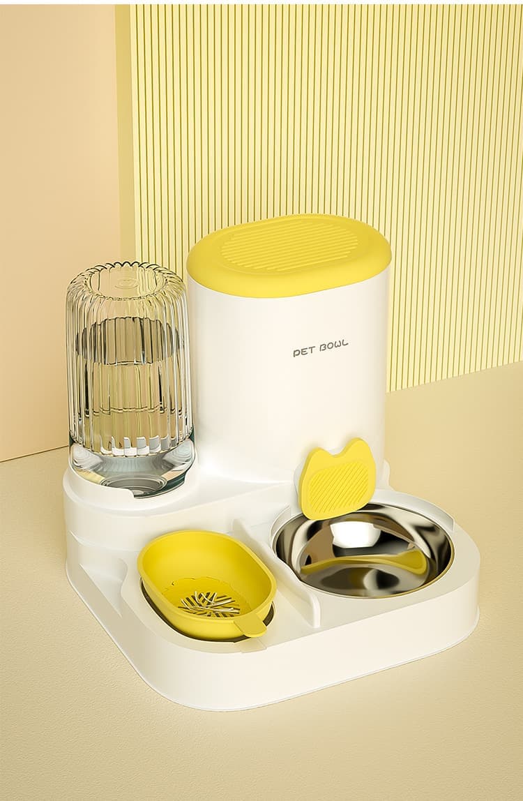 2-in-1 Automatic Cat Feeder and Water Dispenser for Pets, Compatible with Cats and Dogs, Yellow