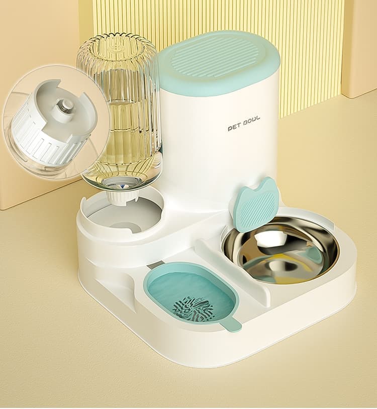 2-in-1 Automatic Cat Feeder and Water Dispenser for Pets, Compatible with Cats and Dogs, Yellow