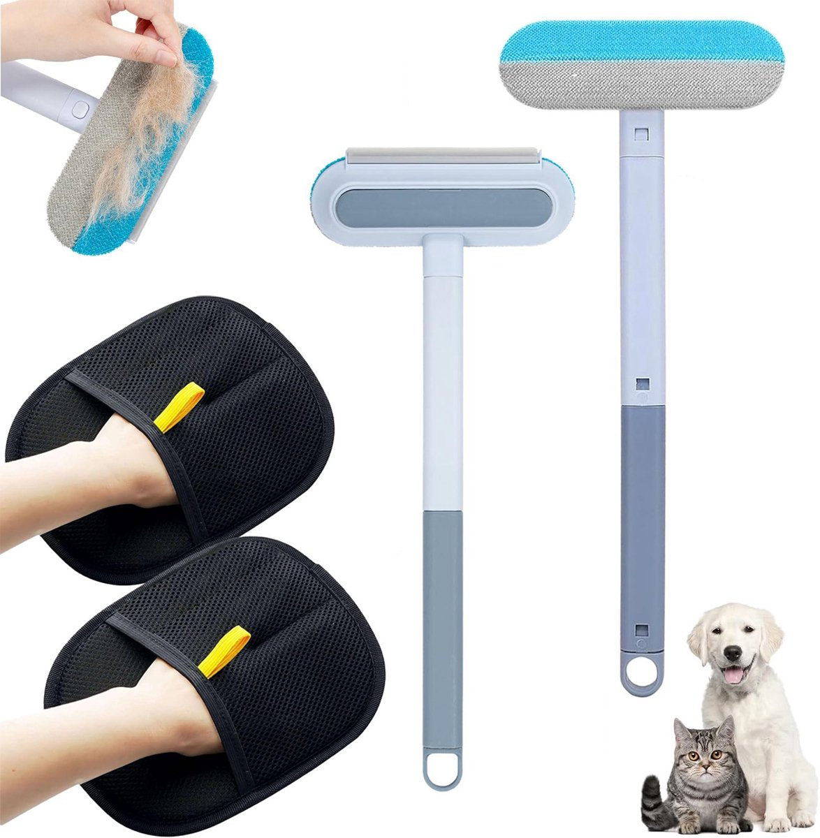 Set of 4 - Pet Silent Hair Removal Gloves - Pet Hair Removal Brush - Pet Grooming Glove - Hair Removal Gloves - Soft Deshedding Brush - Reusable - For Pets and Furniture - Long/Short Hair
