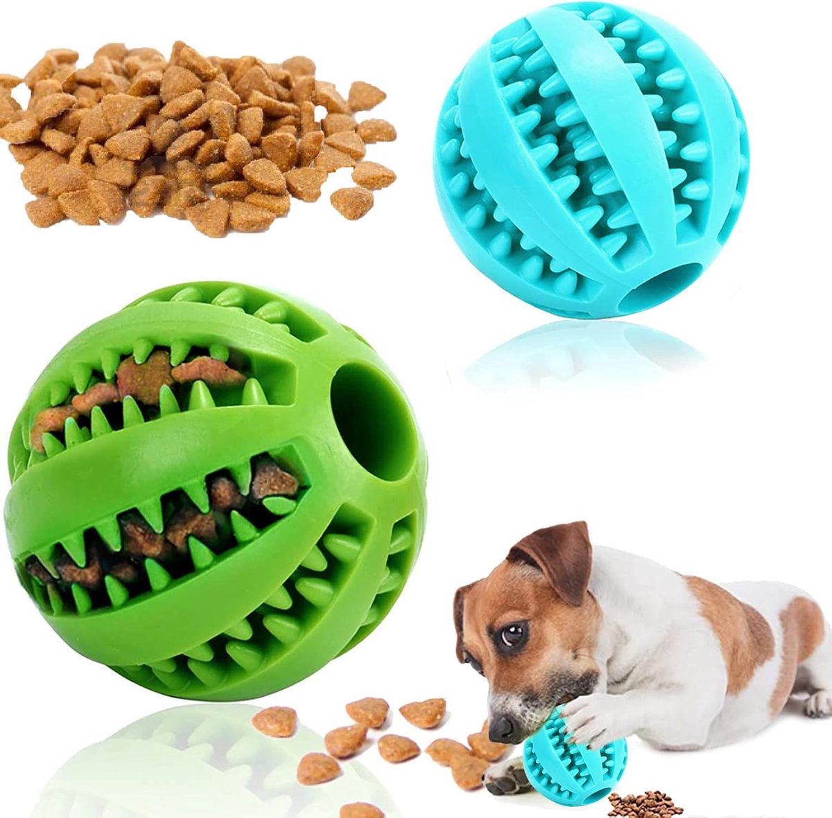 Dog Ball 5 Cm - 2 Pieces - Dog Toys - Dog Snack Ball - Dog Toys - Dog Chew Toy - Dog Toys - Dog Intelligence Toys - Green+Blue