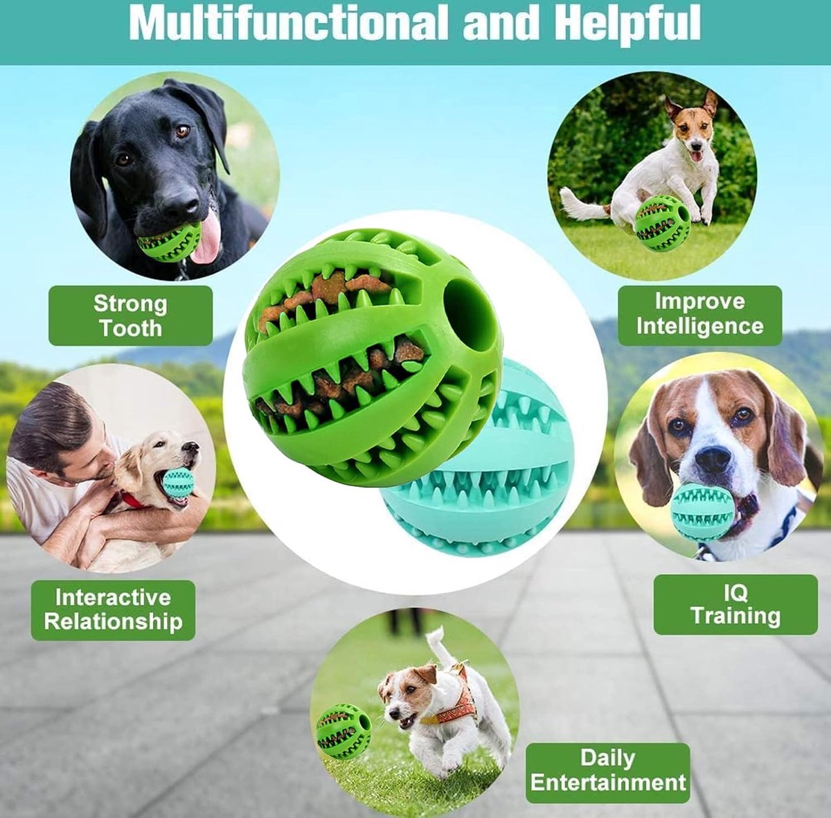 Dog Ball 5 Cm - 2 Pieces - Dog Toys - Dog Snack Ball - Dog Toys - Dog Chew Toy - Dog Toys - Dog Intelligence Toys - Green+Blue