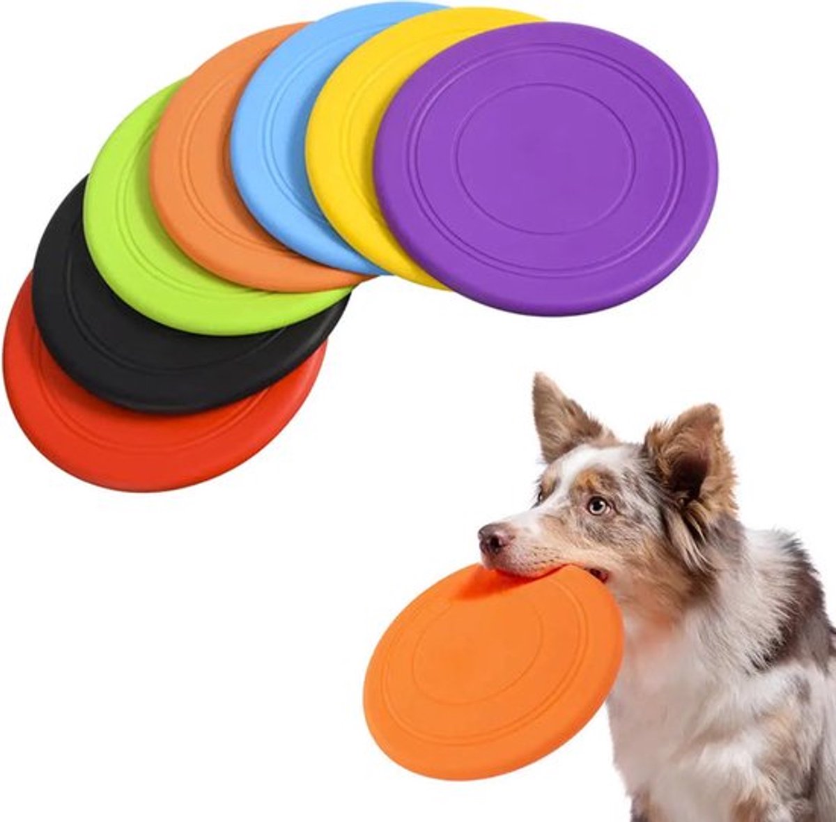 Frisbee - 7 Pieces - Dog Frisbee - Rubber Frisbee Dog - Dog Toys - Beach Toys - Disc - Soft Silicone - Dog Intelligence Toys - For All Dogs - 17.8 Cm