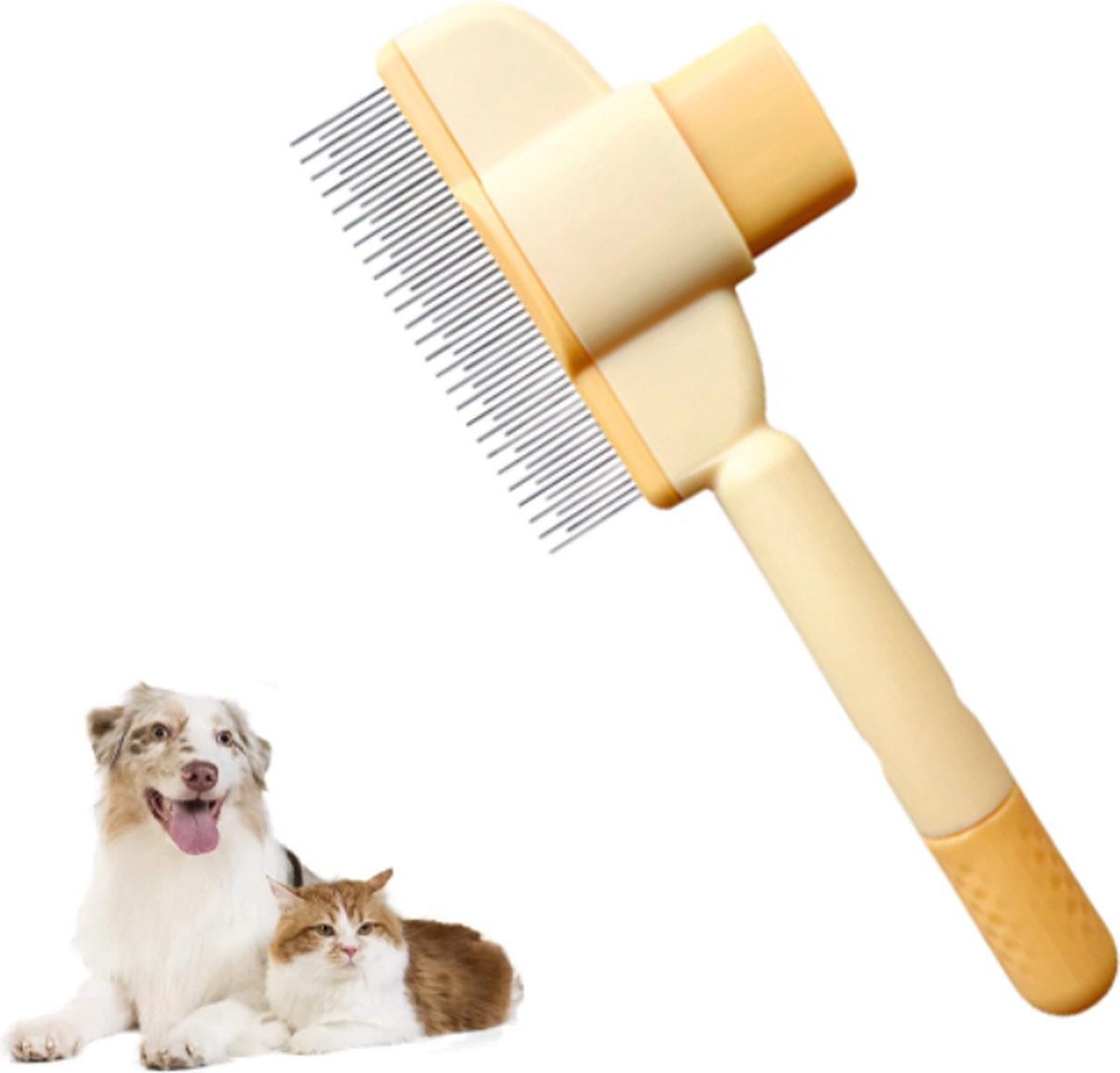 Self-Cleaning Cat and Dog Brush - Pet Hair Remover - Cat Brush/Dog Brush - Dog and Cat Hair Remover - Self-Cleaning with 1 Click - Yellow - 1 Piece