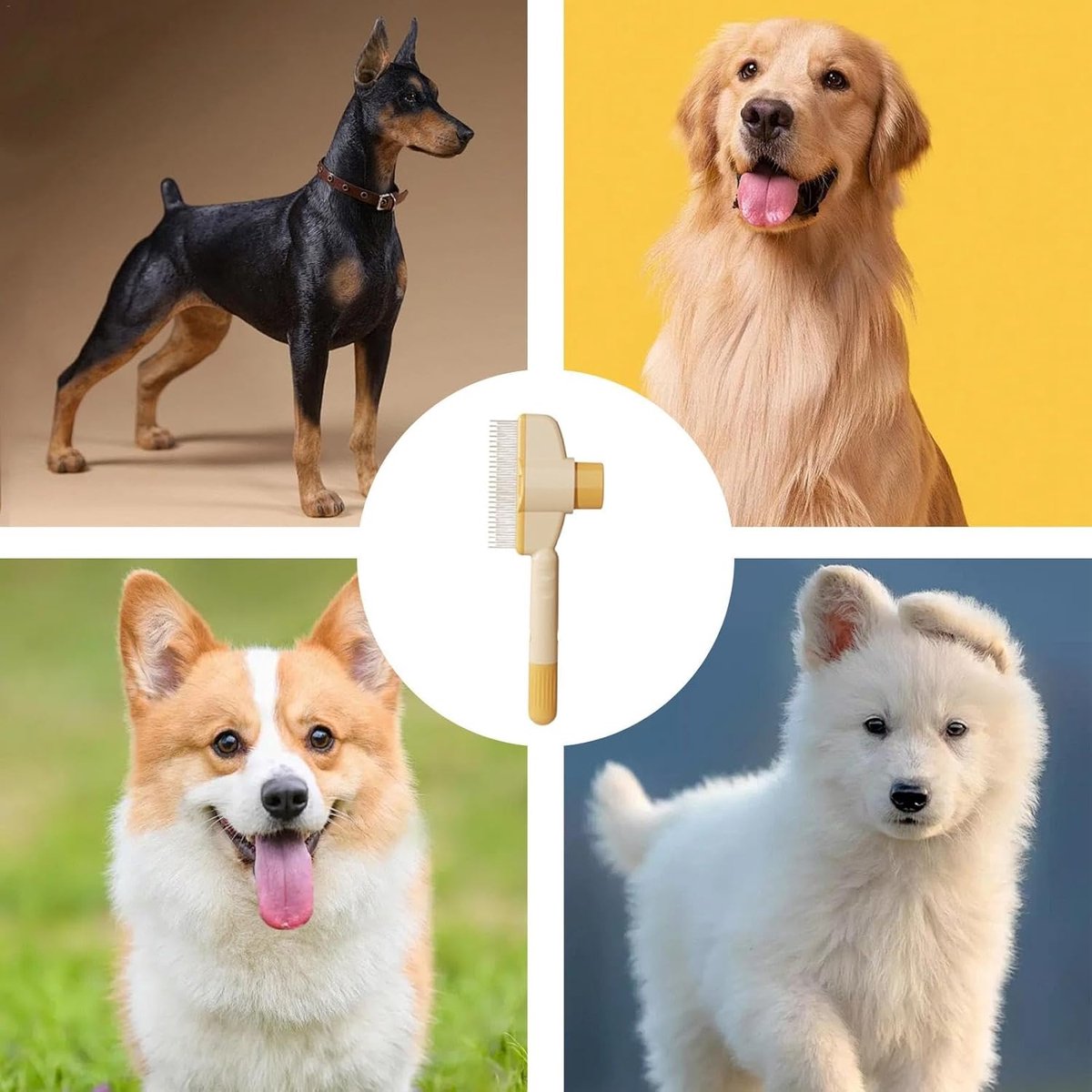 Self-Cleaning Cat and Dog Brush - Pet Hair Remover - Cat Brush/Dog Brush - Dog and Cat Hair Remover - Self-Cleaning with 1 Click - Yellow - 1 Piece