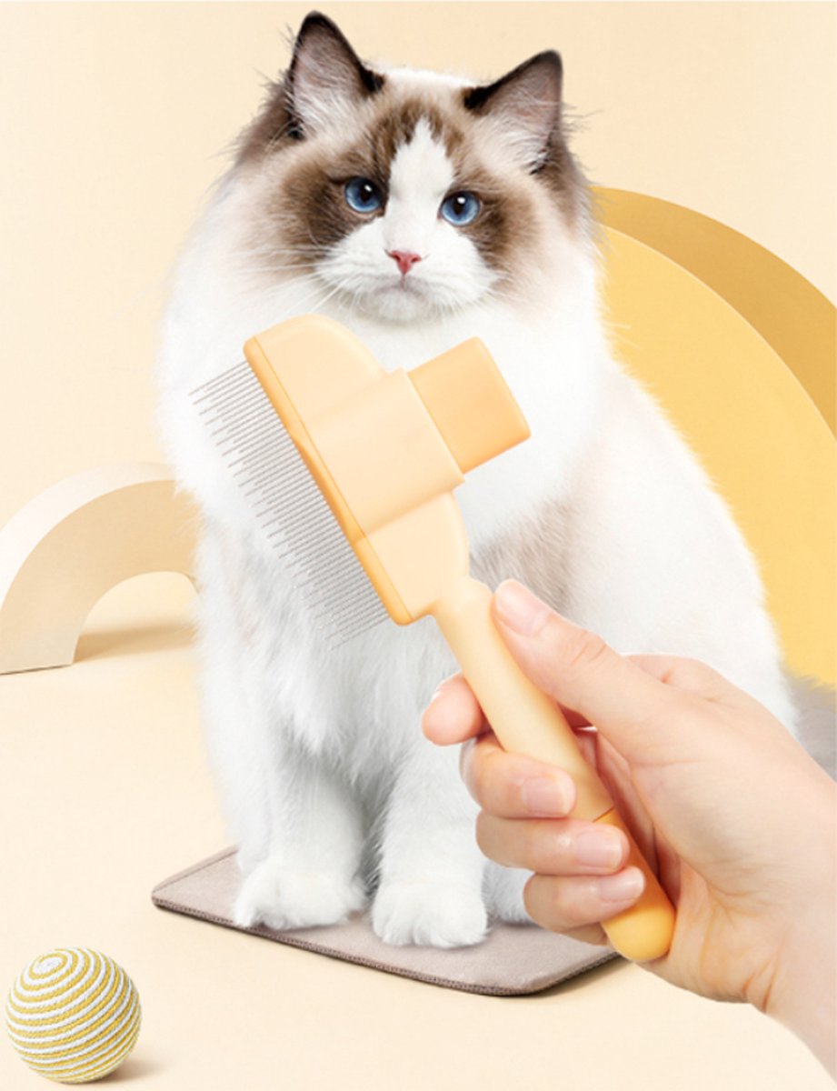 Self-Cleaning Cat and Dog Brush - Pet Hair Remover - Cat Brush/Dog Brush - Dog and Cat Hair Remover - Self-Cleaning with 1 Click - Yellow - 1 Piece