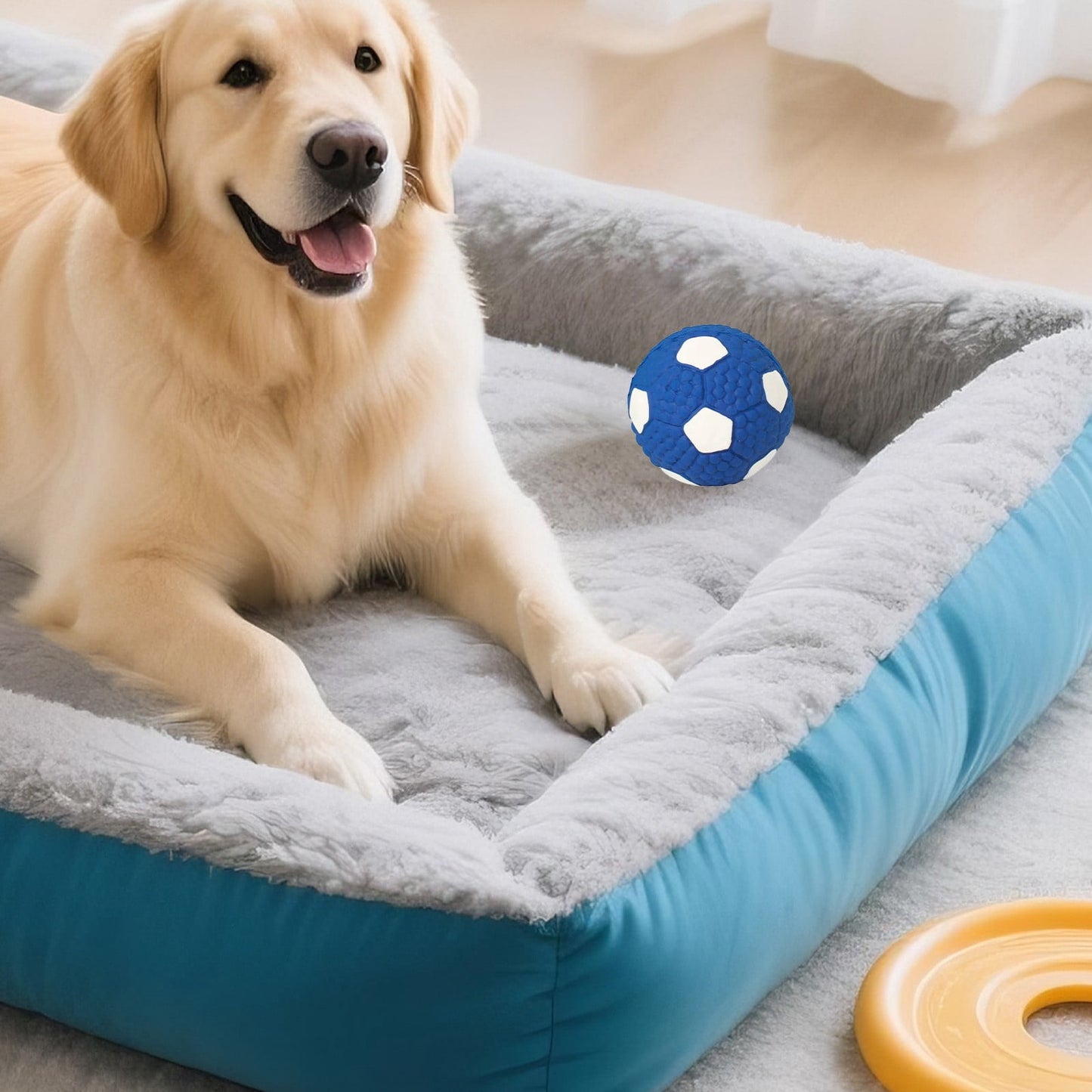 Soccer Ball Chew Toy Dog Toy Squeak Rubber Fun Suitable for Large and Medium Sized Dogs Dog Toy Squeak Rubber Fun Suitable for Large and Medium Sized Dogs (Blue, L) S Blue