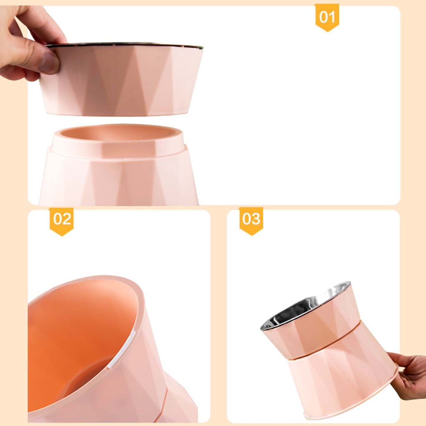 Dog Bowl Raised Cat Food Water Bowls with Detachable Elevated Stand Pet Stainless Steel Feeder Bowl No-Spill Anti Slip Pink