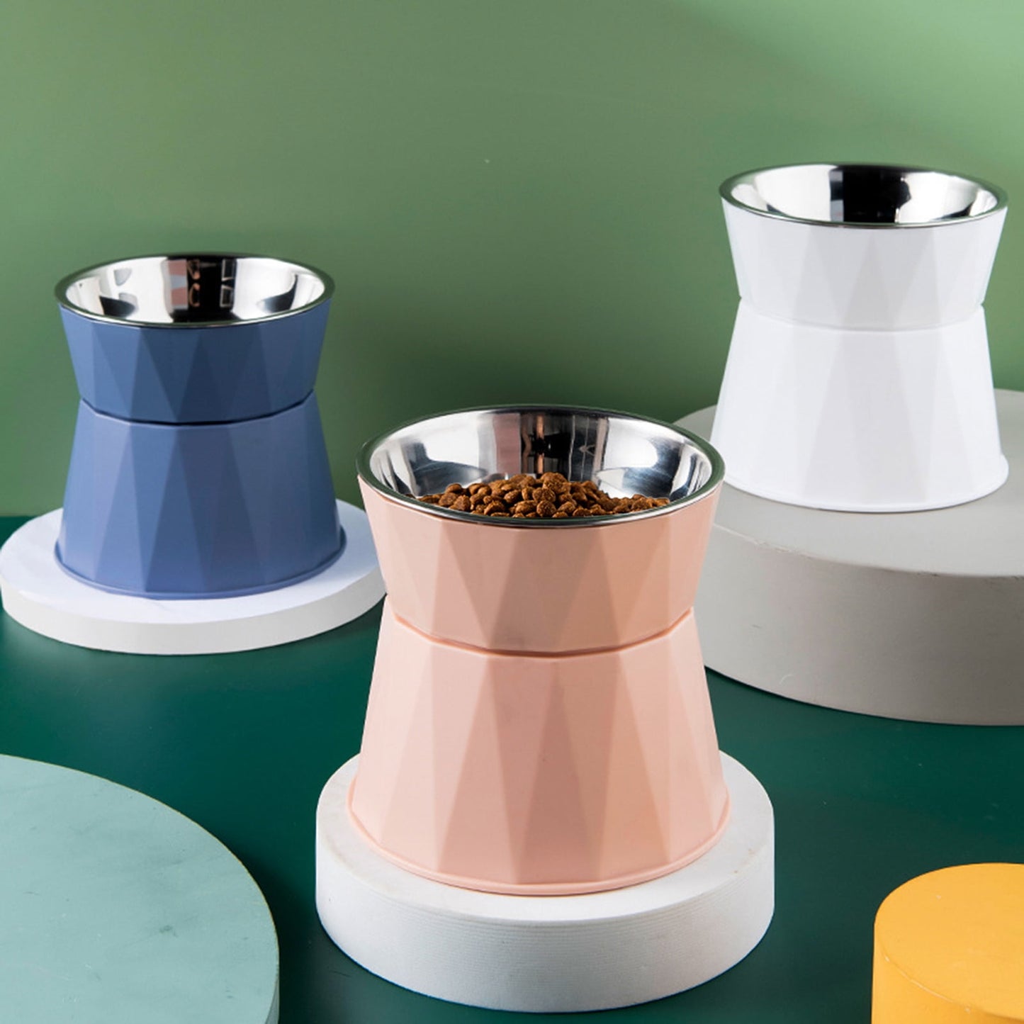 Dog Bowl Raised Cat Food Water Bowls with Detachable Elevated Stand Pet Stainless Steel Feeder Bowl No-Spill Anti Slip White