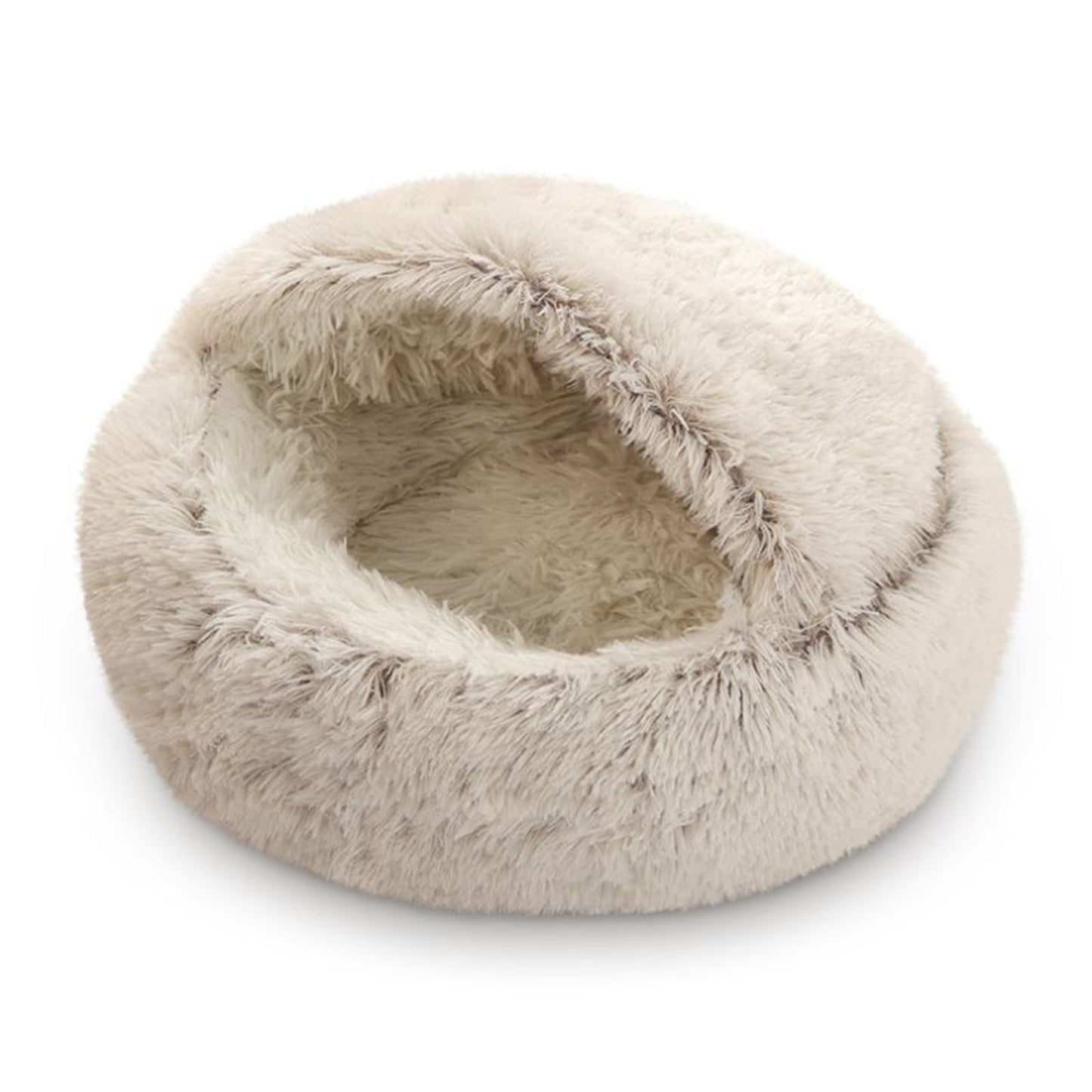 Cat Bed Round Plush Hooded Cat Bed Cave, for Indoor Cats or Small Dog Beds, Calming Pet Beds Calm Anti-nxiety Dog Bed, Waterproof Bottom Washable (16"x16") Coffee