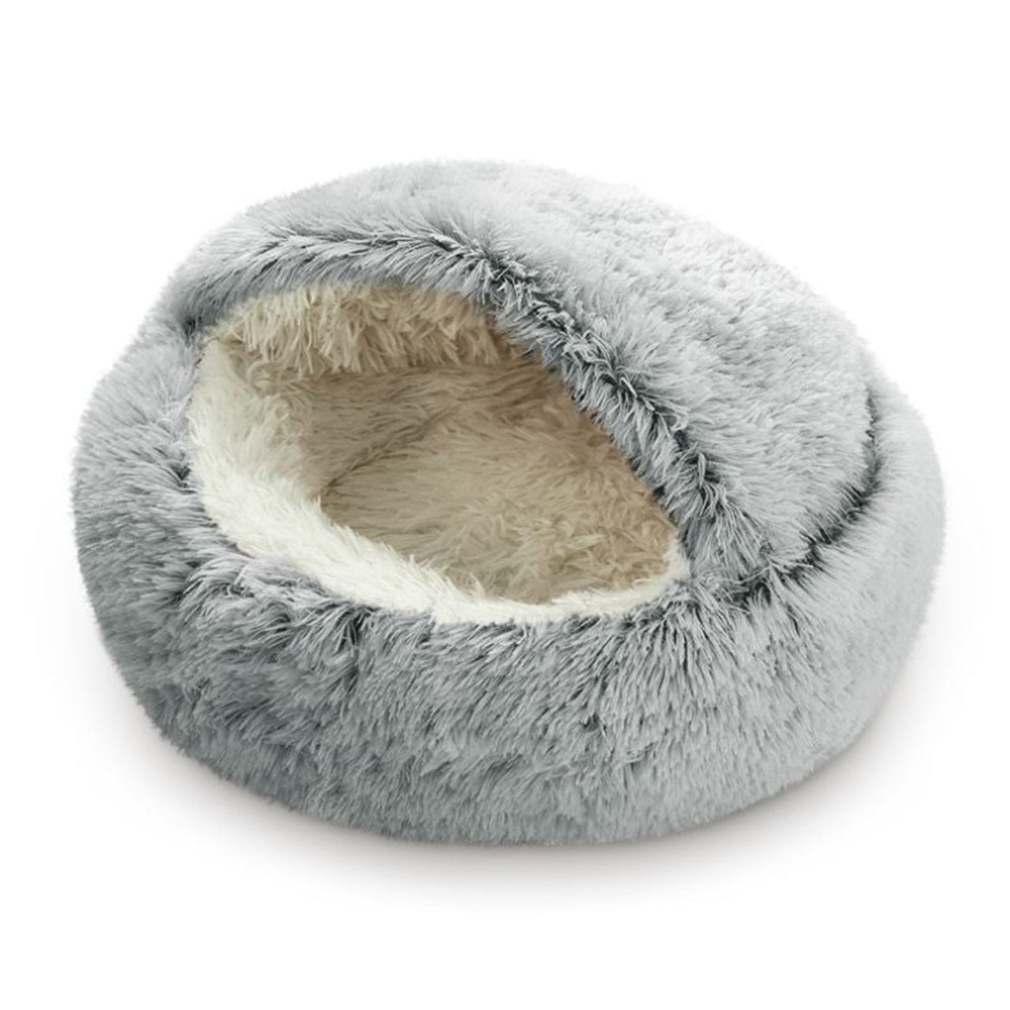 Cat Bed Round Plush Hooded Cat Bed Cave, for Indoor Cats or Small Dog Beds, Calming Pet Beds Calm Anti-nxiety Dog Bed, Waterproof Bottom Washable (16"x16") Gray
