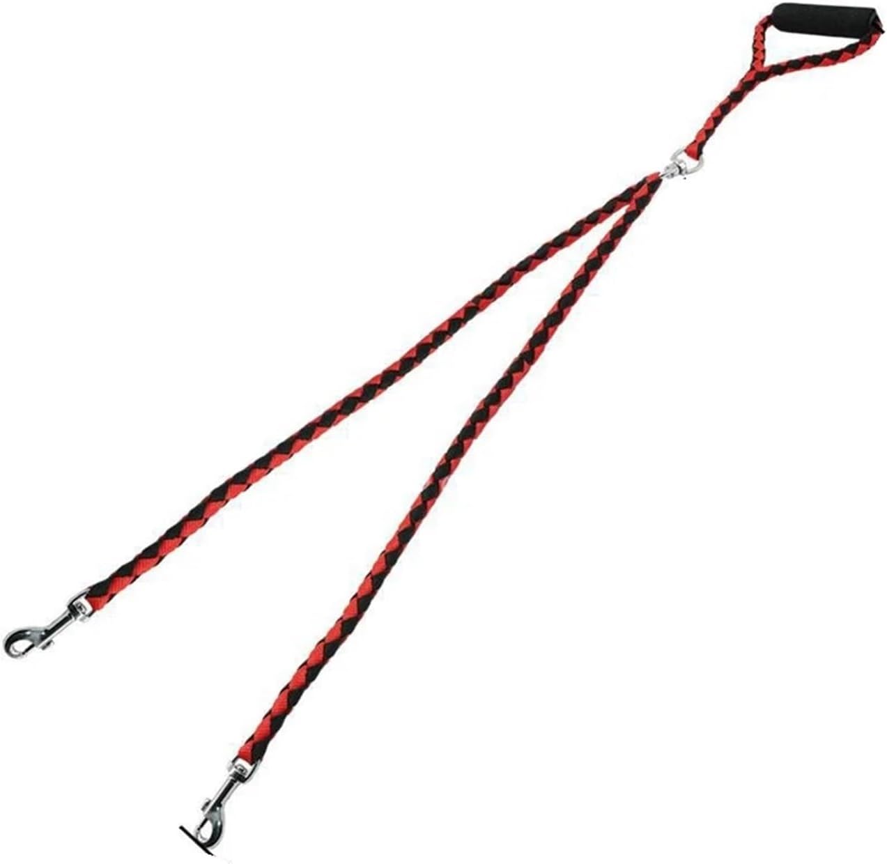 Red and Black Double Dog Leash and Collar Set - 1.4m Long - Durable Pet Lead for Dogs