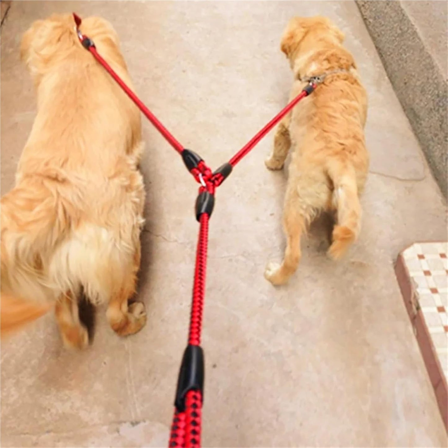 1.4m Double Dog Leash with Red and Yellow Design - Adjustable Pet Harness Lead for Dogs