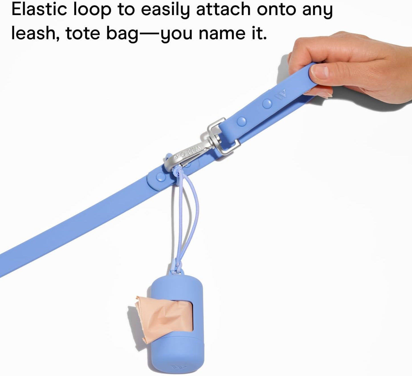 Dog Poop Bag Holder and Dispenser with Leash Attachment, Leak Proof, Easy Twist Top for Refills, Includes 1 Roll Poop Bags, Navy