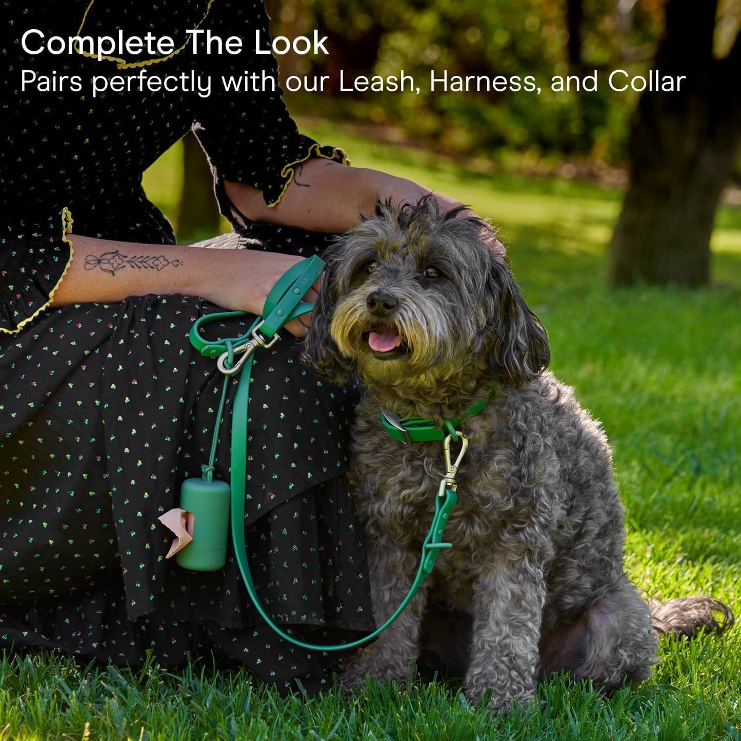 Dog Poop Bag Holder and Dispenser with Leash Attachment, Leak Proof, Easy Twist Top for Refills, Includes 1 Roll Poop Bags, Navy