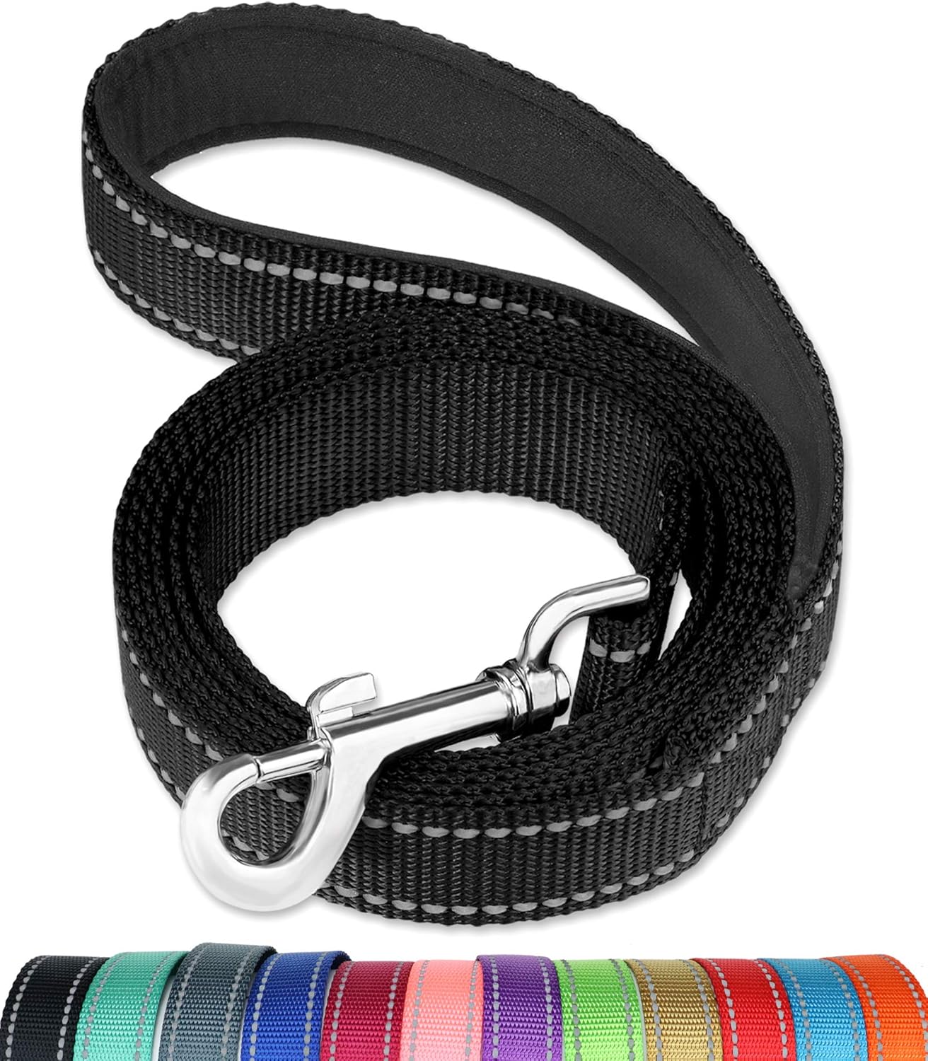 6FT Reflective Dog Leash with Soft Padded Handle for Training,Walking Lead for Large & Medium Dog,1 Inch Wide,Black
