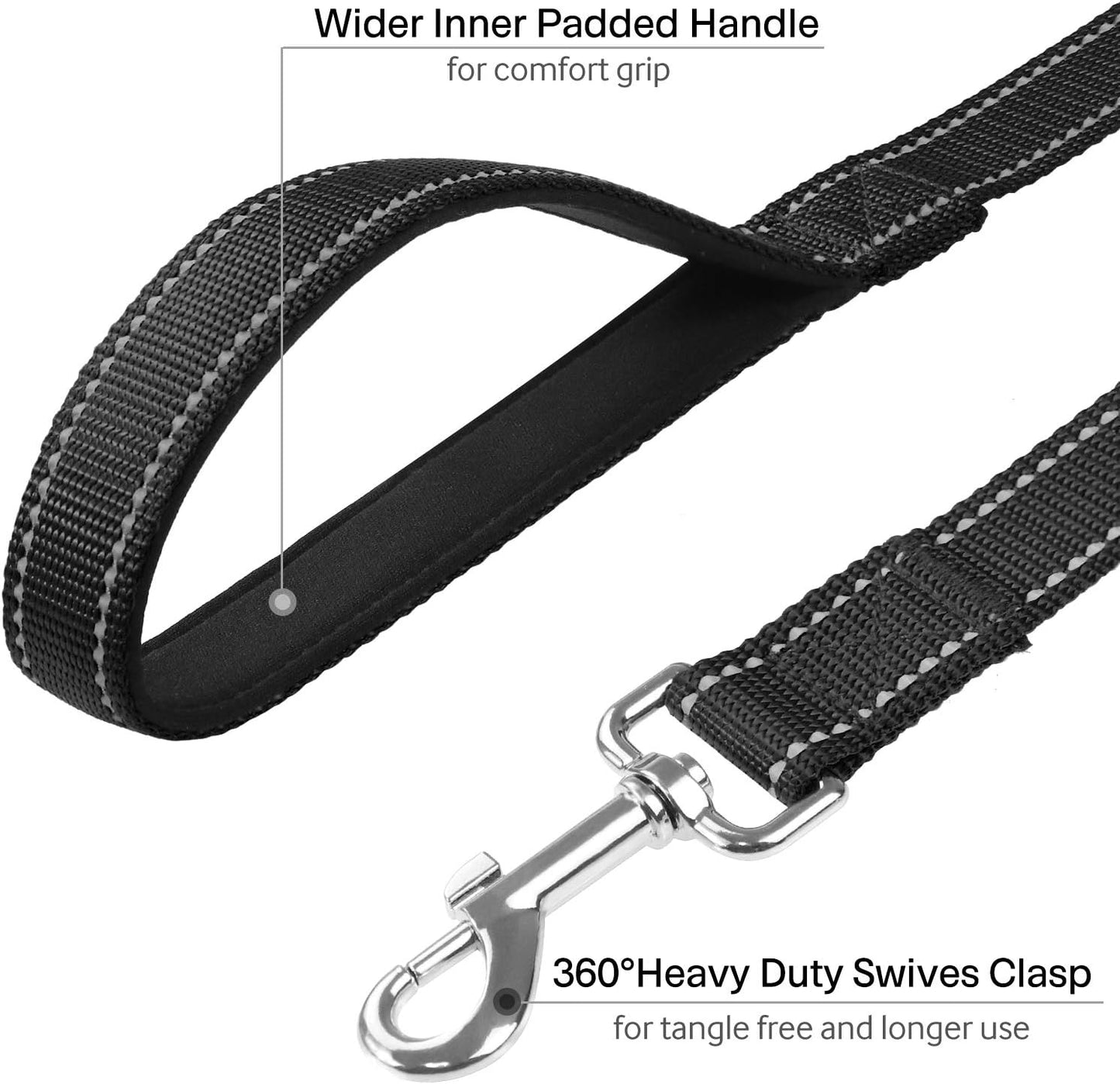 6FT Reflective Dog Leash with Soft Padded Handle for Training,Walking Lead for Large & Medium Dog,1 Inch Wide,Black